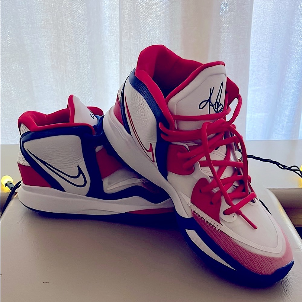 NIKE Kyrie Irving Custom Red and Blue High-Top Sneakers • NWOT